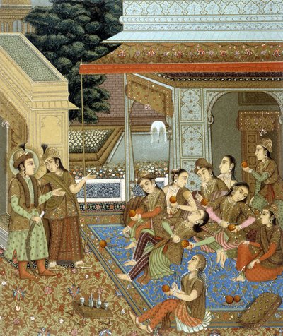 Interno di una casa in India con molte donne - in "Il costume storico" di Racinet da Albert Charles August Racinet