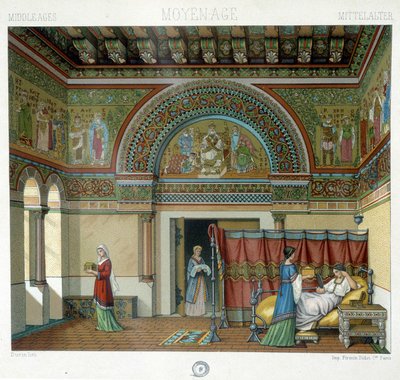 Interno di una dimora signorile nel Medioevo - in "Le costume historique" di Racinet da Albert Charles August Racinet