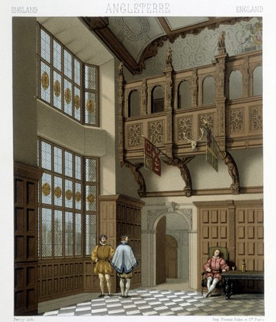 Interno di una casa signorile in Inghilterra nel XVIII secolo. Illustrazione in "Le costume historique" di Racinet da Albert Charles August Racinet
