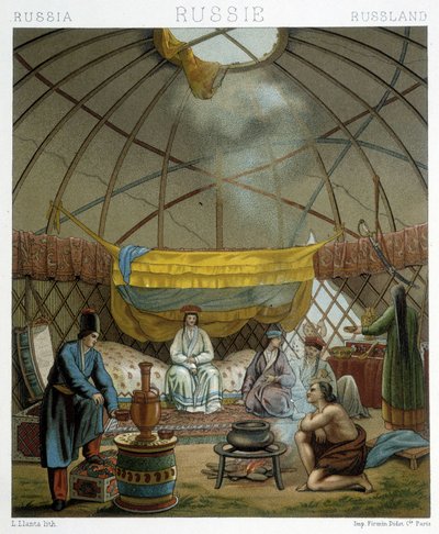 Kalmyk (nomadi russi) nella loro yurta da Albert Charles August Racinet