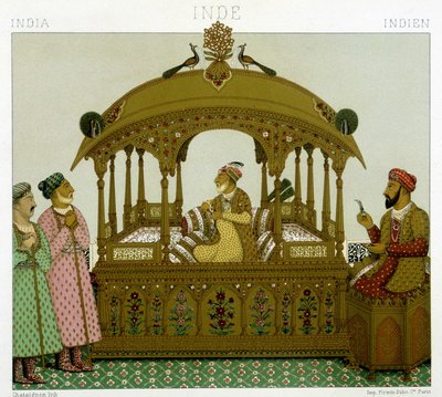 Trono degli imperatori Mughal. Tavola cromolitografica - in "Il costume storico" di Racinet da Albert Charles August Racinet
