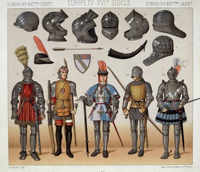 Guerrieri nel XV-XVII secolo - in "Il costume storico" di Racinet da Albert Charles August Racinet