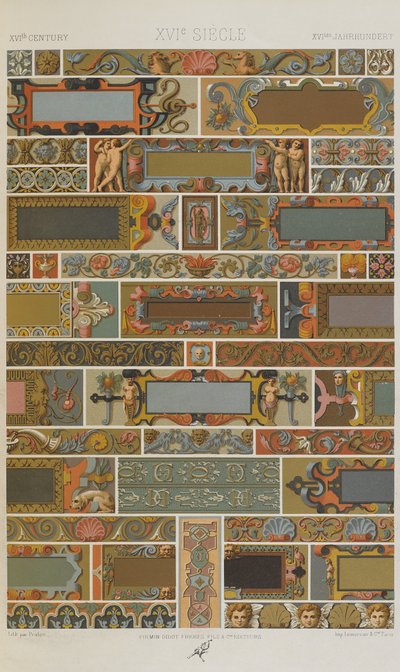 XVI secolo, tavola 71 da Ornamento Policromatico: Cento Tavole in Oro, Argento e Colori, 1873 da Albert Charles August Racinet