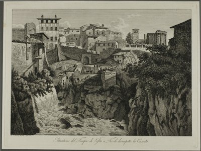 Scena del Tempio di Vesta a Tivoli di fronte alle Cascate da Albert Christoph Dies