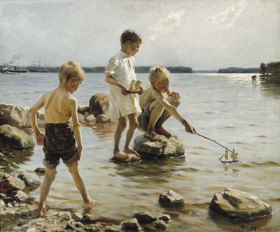 Ragazzi che giocano sulla riva da Albert Gustaf Aristides Edelfelt
