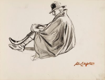 Uomo seduto con mantello da Albert Edelfelt