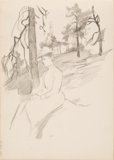 Schizzo di paesaggio, donna in primo piano da Albert Edelfelt