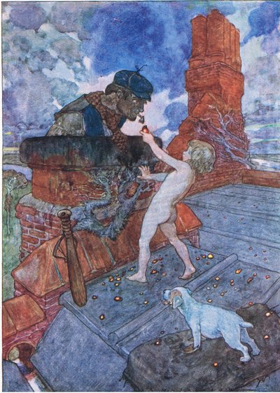 Prese un carbone ardente e lo mise sulla torta di Grimes, da The Water Babies da Albert Edward Jackson