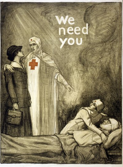 Poster di reclutamento della Croce Rossa, "Abbiamo bisogno di te", pub. 1918 da Albert Edward Sterner