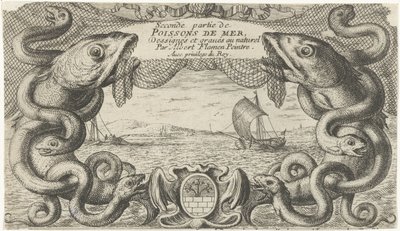 Paesaggio marino con bordo di animali marini e una rete da pesca (Pesci e altri animali marini - seconda serie) da Albert Flamen