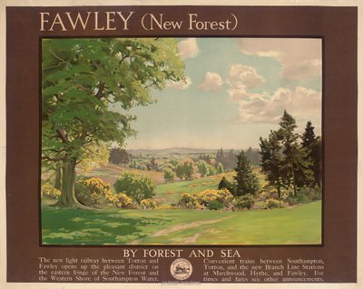 Fawley (New Forest), poster pubblicitario delle Ferrovie del Sud da Albert George Petherbridge