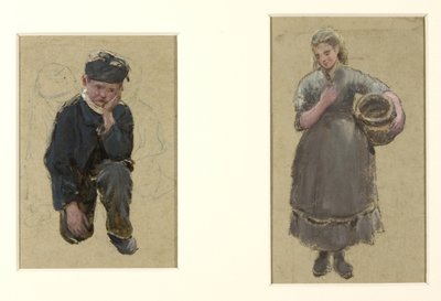 Ragazze Pescatrici e Ragazzo Inginocchiato da Albert Goodwin
