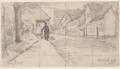Strada a Køge con uomo che cammina da Albert Gottschalk