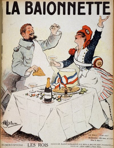 I re (Marianne e un peloso che brindano intorno a una galette) - in "La Baionnette", disegno di Albert Guillaume (1873-1942) inizio XX secolo da Albert Guillaume