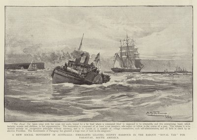 Un nuovo movimento sociale in Australia, emigranti che lasciano il porto di Sydney sulla barca Royal Tar per il Paraguay, Sud America da Albert Henry Fullwood
