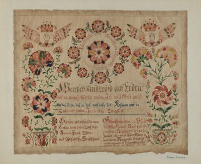 Certificato di nascita tedesco della Pennsylvania, c. 1940 da Albert J. Levone