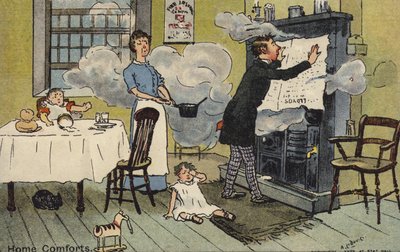 Cartone animato di una famiglia in una stanza piena di fumo da Albert Jnr. Ludovici