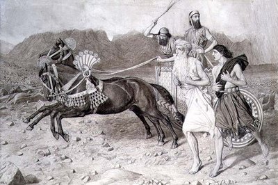 Elia che corre verso Jezreel davanti al carro di Acab da Albert Joseph Moore
