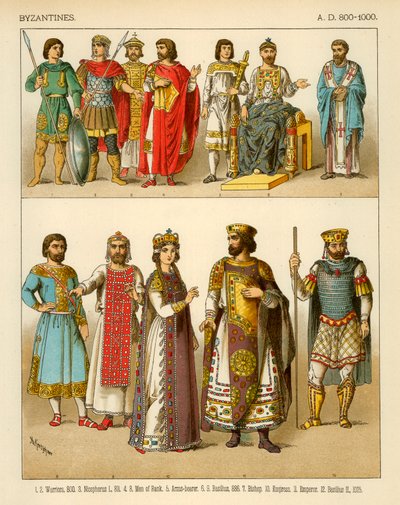 Costume bizantino 800-1000 d.C. da Albert Kretschmer