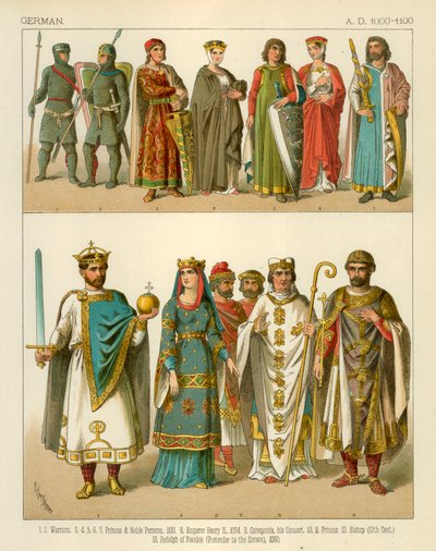 Costume tedesco 1000-1100 d.C. da Albert Kretschmer