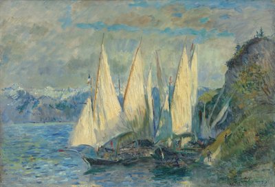 Barche a grandi vele sul lago Lemano a Meillerie in Alta Savoia da Albert Lebourg
