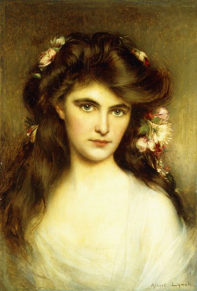 Una giovane bellezza con fiori tra i capelli da Albert Lynch