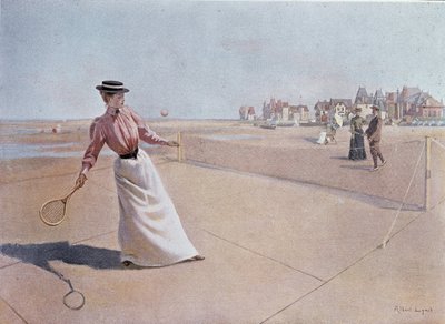 Partita di tennis amatoriale sulla spiaggia - disegno di Lynch, XX secolo da Albert Lynch
