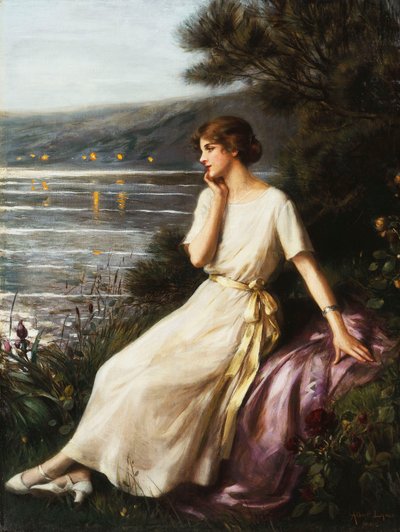 Ritratto di una donna vicino a un lago da Albert Lynch