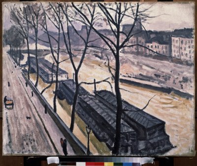 ""Parigi in inverno, quai Bourbon"" (Parigi in inverno. Quai Bourbon) Chiatte sui moli della Senna. Dipinto di Pierre Albert Marquet (1875-1947) 1907 Olio su tela. Fauvismo. Mosca. Museo delle Belle Arti Pushkin da Albert Marquet