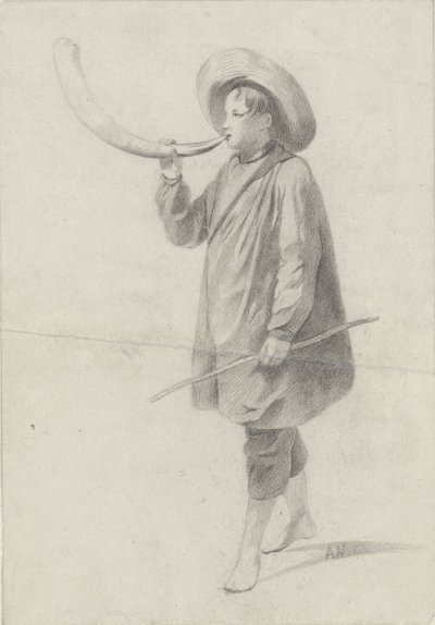Giovane pastore che suona un corno da Albert  Neuhuys
