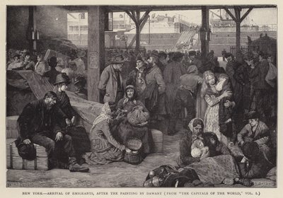 New York - Arrivo degli emigranti (litografia) da Albert Pierre Dawant