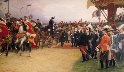Il presidente Emile Loubet accoglie lo zar Nicola II e la zarina Alessandra al campo di Betheny, 21 settembre 1901 da Albert Pierre Dawant