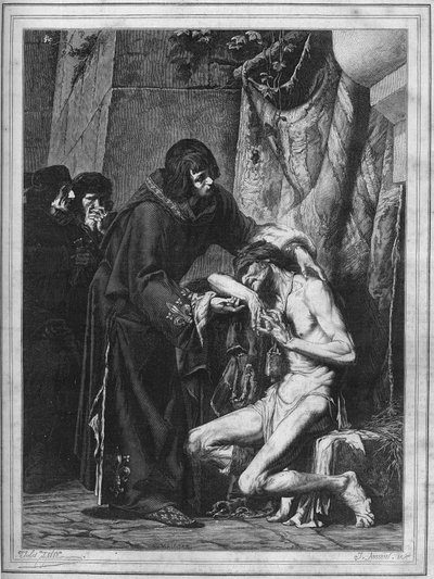 Luigi IX consola un lebbroso: il re di Francia San Luigi (1214-1270) e un malato durante un
