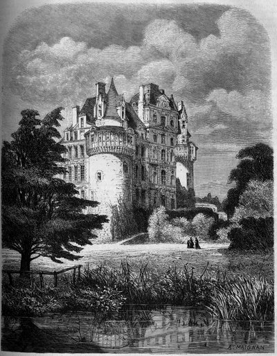 Castello della Loira: vista esterna del Castello di Brissac (architettura rinascimentale) da Albert Pierre Rene Maignan