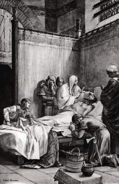 Morte di Clodoveo I dei Franchi a Parigi il 27 novembre 511 - Morte di Clodoveo - disegno di Albert Maignan (1845-1908) da Albert Pierre Rene Maignan