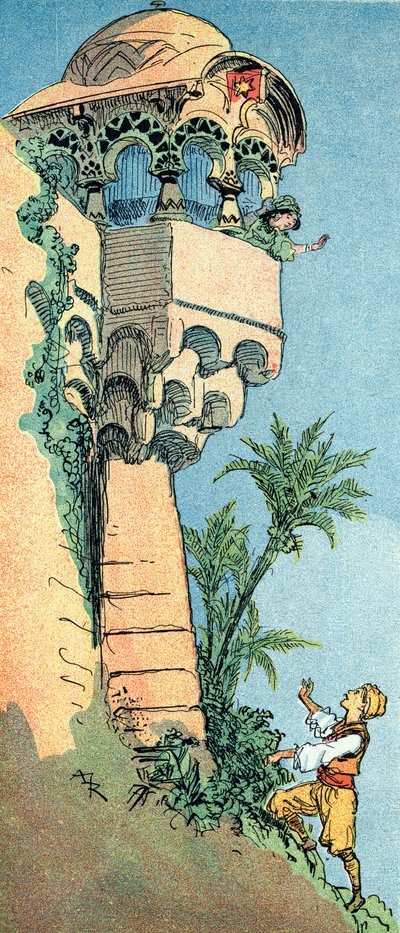 Aladino trova il suo palazzo e sua moglie Illustrazione di Albert Robida (1848-1926) per il racconto 