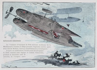 Un dirigibile: il Voltigeur 39 - in "La guerra nel ventesimo secolo" di Robida da Albert Robida
