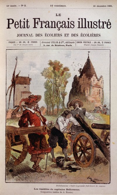 Bellehumeur aveva improvvisato fabbricante di cannoni - La timidezza del Capitano Bellormeau di Robida. Copertina di "Il Piccolo Francese Illustrato" del 30/12/1899 da Albert Robida