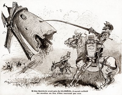 Don Chisciotte per una pubblicità del fortificante Globeol, circa 1916 (illustrazione) da Albert Robida