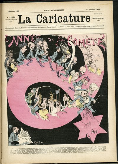 Illustrazione di Albert Robida (1848-1926) per la copertina di La Caricature (1880) da Albert Robida