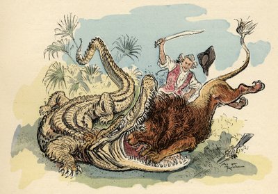 Illustrazione di Albert Robida in "Storia e avventure del Barone di Munchausen", H. Laurens Ed., fine XIX secolo da Albert Robida