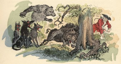 Illustrazione di Albert Robida in "Storia e avventure del Barone di Munchausen", H. Laurens Ed., fine XIX secolo da Albert Robida