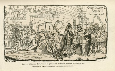Illustrazione di Albert Robida (1848-1926) in Histoire de France tintamarresque, ca. 1880 - Gare, Ancien regime, Sicilia - Filippo I da Albert Robida