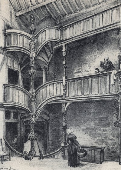 Interno di una casa a Morlaix - Vecchia Francia - Bretagna - testo, disegni e litografie di Albert Robida (1848-1926) fine XIX secolo da Albert Robida