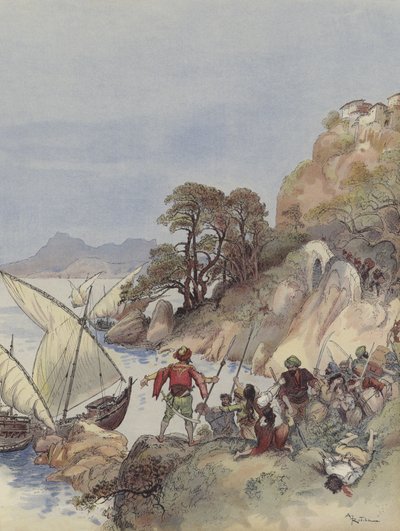 I Barbareschi terrorizzano la costa del Mediterraneo, rapendo gli abitanti per venderli come schiavi da Albert Robida