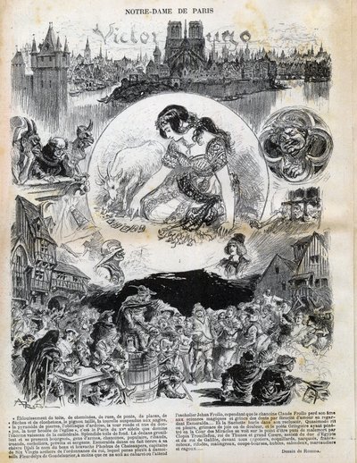 Notre Dame de Paris di Victor Hugo (1802-1885) disegno di Albert Robida (1848-1926) in "Le rire" del 1902 da Albert Robida