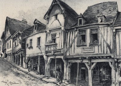 Rue Poterie a Fougeres nel dipartimento di Ille-et-Vilaine - La vieille France - La Bretagne - testo, disegni e litografie di Albert Robida (1848-1926) da Albert Robida