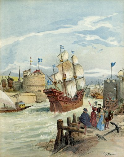 La flotta francese a Le Havre, decisa da Francesco I da Albert Robida