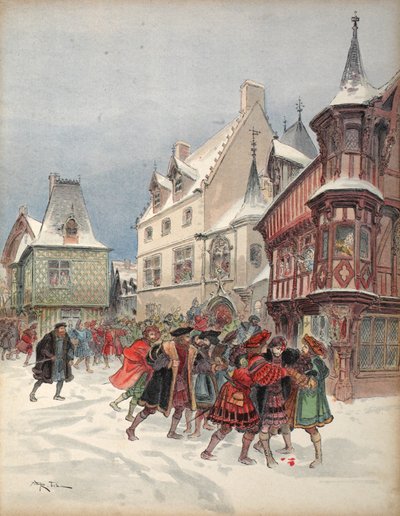 Il re ferito durante una battaglia simulata alla casa di St. Pol a Romorantin, illustrazione da 
