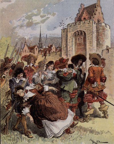La timidezza del Capitano Bellormeau - "Madame de Malicorne cadde tra le braccia di un sergente". Personaggio dal libro di Albert Robida. Copertina "Il Piccolo Francese illustrato" del 20/01/1900. da Albert Robida